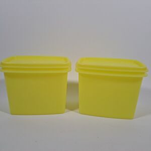 2 Vintage Tupperware 1243 Yellow Shelf Saver Storage Containers With Lids Retro